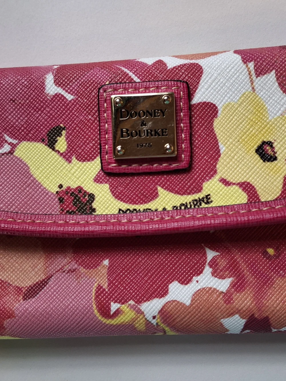 Dooney & Bourke Pink Floral Print Wallet with Yellow Accents